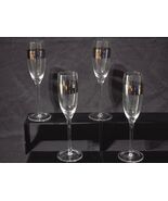 CRATE & BARREL Champagne Flute 9.25" SILVER BANDED - Discontinued - Set Of 4 - $28.76