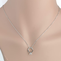 Silver Tone Necklace With Faux White Sapphire Engagement Ring Pendant - £18.97 GBP