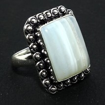 Bague carrée en agate ligne blanche naturelle pierre précieuse faite main... - £5.22 GBP