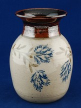 Studio Pottery Vase Brown &amp; Speckled Beige Botanical Signed Lucinda - £7.97 GBP