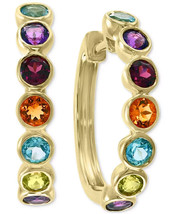 1.20 Ct Round Cut Lab-Created Multi-Color Hoop Earrings 14K Yellow Gold Plated - £103.29 GBP