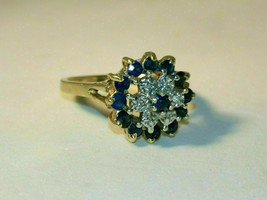 14k Yellow Gold Over 2.00 Ct Round Blue Sapphire &amp; Diamond Cluster Wedding Ring - £85.34 GBP