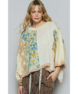 POL Floral Lace Patch Round Neck Double Gauze Top - $88.58 CAD