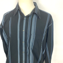 Beverly Hills Polo Club Mens Shirt Long Sleeve Button Down XXL Black Blue Strips - £13.44 GBP