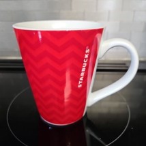 Starbucks Coffee Mug Cup Red Chevron White Handle 2013 - £11.60 GBP