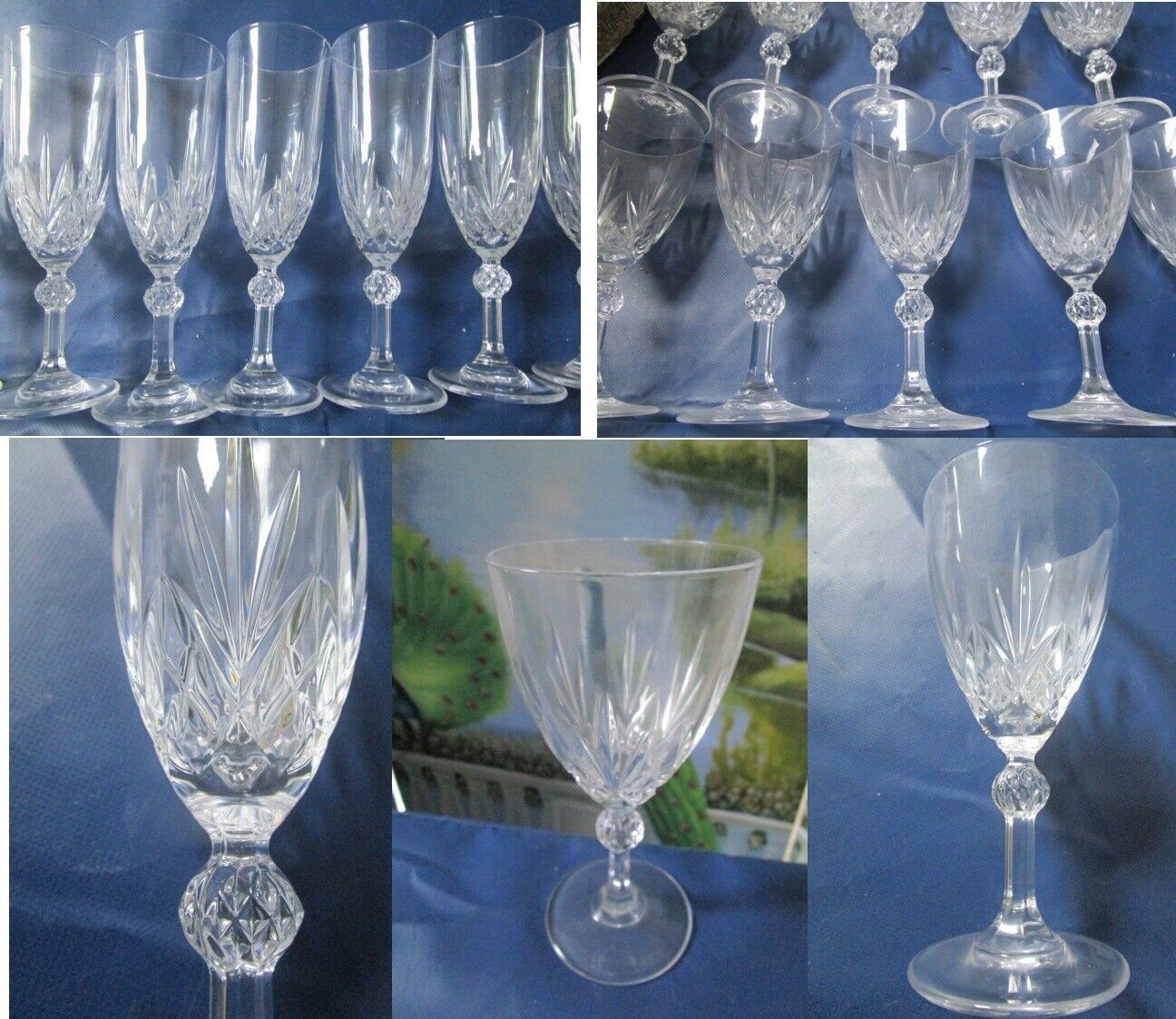 BOHEMIAN CRYSTAL CUT BALL STEM WINE WATER CHAMPAGNE GLASSES GLASSWARE PI... - $30.99