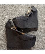 Penny Loves Kenny Wedge High Heel Sandals Peep Toe 8.5M  Ankle Strap Black - €20,61 EUR