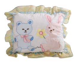 Vintage Pillow Teddy Bear Bunny Nursery Decoration Pastel Ruffle Plaid - $15.00