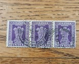 India Stamp 15np Used Violet Strip of 3 - £2.23 GBP