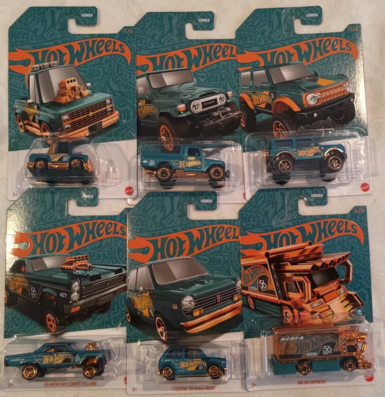 Hot Wheels 56th Anniversary Pearl & Chrome. Complete Set of 6 Cars. HDH54
