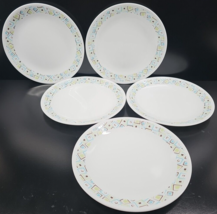 (5) Corelle Chocolate Mint Luncheon Plates Set Corning Brown Green Blue Dish Lot - £69.53 GBP