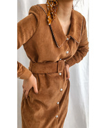 long dress handmade long dress vintage style belted dress with maxi collar  - £46.29 GBP