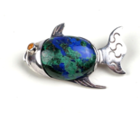 SAJEN Chrysocolla Azurite Sterling Silver Fish Pin Necklace Charm 1.5&quot; 9... - $38.60