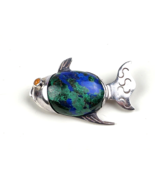 SAJEN Chrysocolla Azurite Sterling Silver Fish Pin Necklace Charm 1.5&quot; 9... - £30.24 GBP