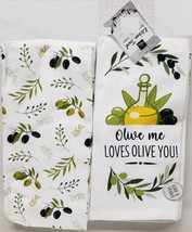 SET OF 2 DIFFERENT JUMBO KITCHEN TOWELS (18 x 28&quot;) OLIVE OIL,LOVES OLIVE... - $14.84