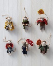 Forest Forager Mice Felt Christmas Tree Ornaments Set Of 6 Handcrafted - £170.13 GBP