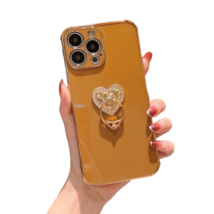 Anymob iPhone Case Mustard Plating Love Heart Ring Holder Kickstand Soft Silicon - £21.50 GBP