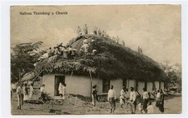 Natives Thatching a Church Postcard Nukuʻalofa Tonga Islands  - £29.58 GBP
