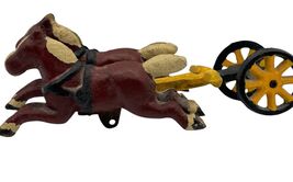Antique Cast Iron Horse Drawn Cart Two Horses 2 Wheels Carriage Toy Part - $19.22
