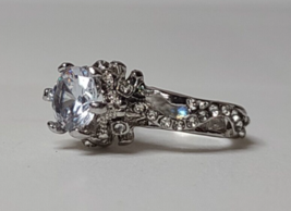 Stamped 925 Ring With Large Clear Rhinestone Size 4.5 - £27.87 GBP