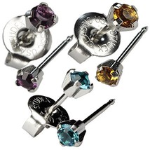 Ear Piercing Earrings 3 Silver Pairs Fall Colors in Purple-Yellow Topaz-Blue Gre - £14.62 GBP