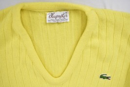 Lacoste Haymaker Vintage Yellow V Neck Sweater Orlon Acrylic Made USA - £27.99 GBP