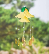 Plow &amp; Hearth Blown Glass Yellow Flower Outdoor Garden Porch Tree Hanging Mobile - £18.05 GBP