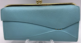 Buxton Wallet Women Turquoise Cowhide Leather Clutch Kiss Lock Coin Vintage - £29.76 GBP