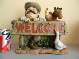 Welcome Sign Jolly Cowboy/Farmer/Rancher w/Animal Friends bar sign manca... - $9.85