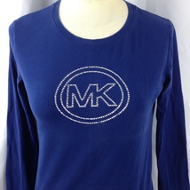 Michael Kors T-Shirt Womens Sz Med Embellished Long Sleeve Top Blue - £13.36 GBP