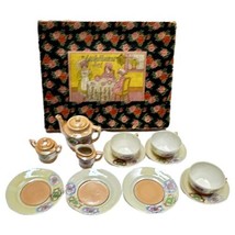 Antique 1930s Little Hostess Set Tea Service Floral Tangerine China 14 pcs Box - $69.21