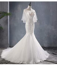 Sexy Court Train Mermaid Wedding Dress with Batwing Sleeves - £192.30 GBP