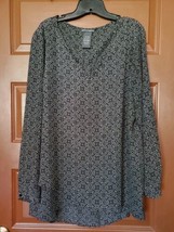 Chelsea &amp; Theodore Black/White Patterned Stretch Tunic Top Size XXL - $14.85