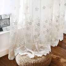 Winyy Romantic White Floral Sheer Curtain For Bedroom Kitchen, 63 Inches Long). - £25.57 GBP