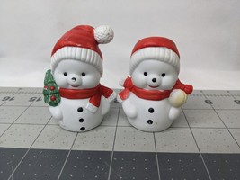 Snowman Salt or Pepper Shaker Candle Holder Figure Bisque Porcelain 2.5 ... - £7.60 GBP