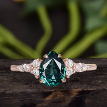 Pear Teal Sapphire Engagement Ring Vintage Rose Gold Marquise Diamond Cl... - £33.61 GBP