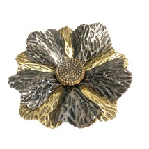 Vintage Costume Jewelry Tacoa Gold Tone Metal Flower Brooch Pin 2.5 inch... - £10.83 GBP