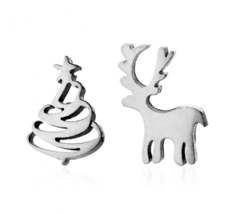 Christmas Tree Reindeer Earrings Stainless Steel 8mm Pierced Stud Hypoallergenic - £11.25 GBP