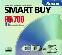 Smart Buy CD-R 16X Recordable CDs 5 Pack - 80 min/700 MB - New in Box - £5.81 GBP