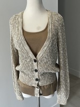 St. John Open Knit Camel Knit  Cardigan Sweater &amp; Matching Wool Sleevele... - £43.15 GBP