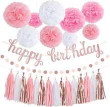 Rose Gold Pink Birthday Party Decorations Set with Happy Birthday Banner Tissue  - £20.13 GBP