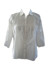 Adini 100% Cotton White Pintuck and Lace Button Up Boho Peasant Blouse - £31.16 GBP