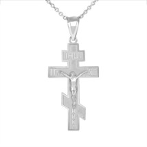 925 Sterling Silver Jesus Crucifix Russian Orthodox Cross Pendant Necklace - £27.16 GBP+