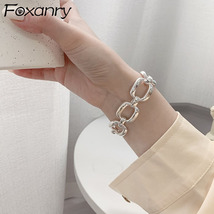FOXANRY 925 Stamp Bracelets for Women Trend Hip Hop Vintage Thick Chain Creative - £12.05 GBP