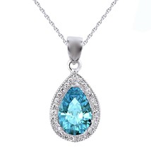 14K White Gold Plated March Birthstone &quot;Aquamarine&quot; Pendant Necklace - £91.89 GBP