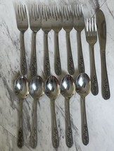 Rogers SPRING FLOWER Etched Black Stainless Steel 13 Pc Flatware Lot Spo... - £17.12 GBP