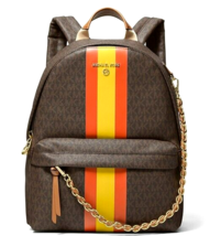 Michael Kors Slater Backpack Brown Logo Poppy Stripe Travel School Bagnwt! - £193.60 GBP