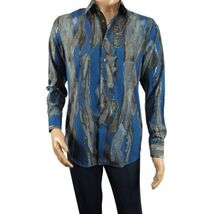 Men Sports Shirt by DE-NIKO Long Sleeves Fashion Print Modal Nk20188 Teal Blue image 2