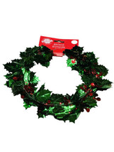 Christmas House 25 Ft /7.6 Mt Winter Seasonal Holly Berry Tinsel Green Garland - £10.98 GBP