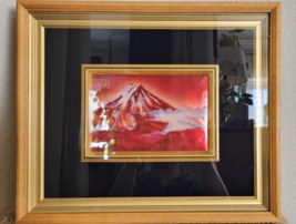 Red Mt Fuji SHIPPO Enamel on Copper Cloisonne Plaque Framed - £102.74 GBP